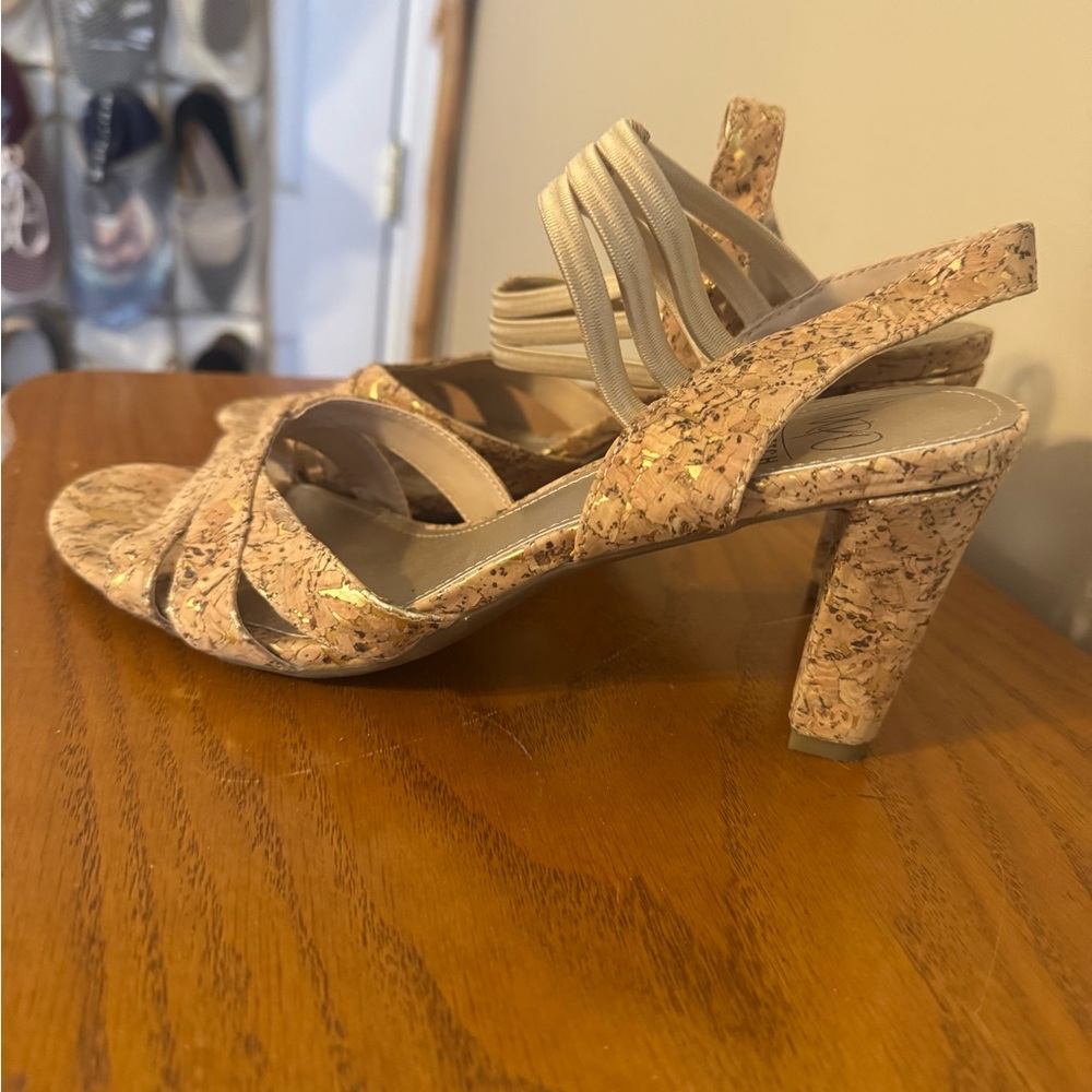 IMPO stretch heels, like new. Cork heel